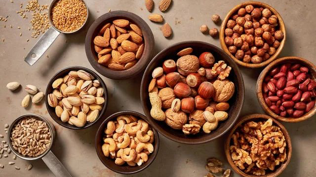 Healthy snacks and nuts at Morrisons including almonds and walnuts.